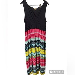Talbots LP Sleeveless Maxi Dress Navy Multicolored stripes